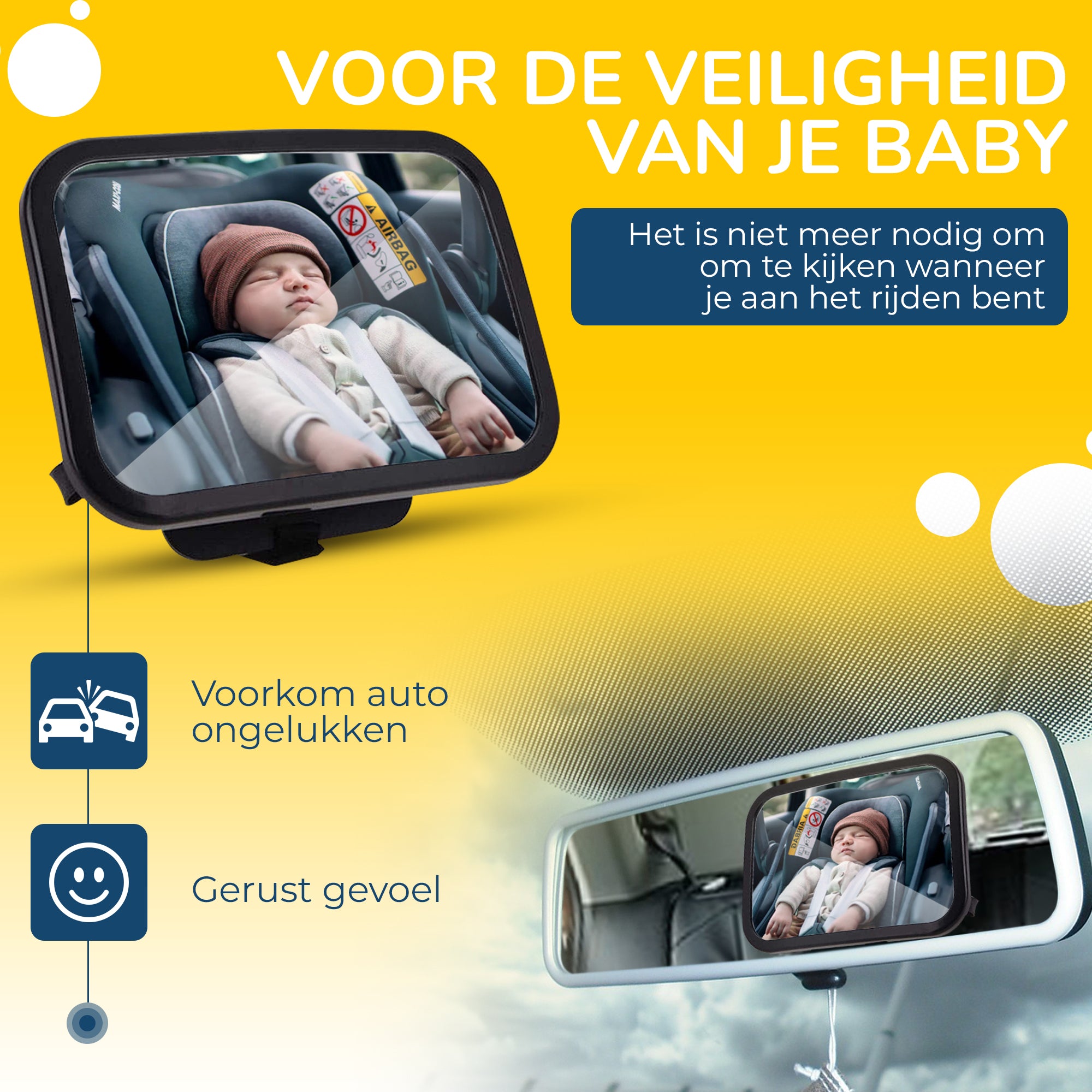 HeppieBabie - Autospiegel Baby 360° Verstelbaar - XL Formaat - Achteru –  Gtrise